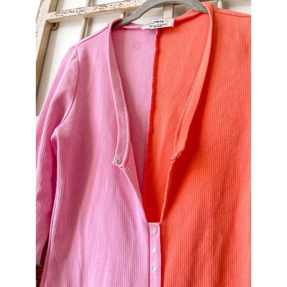 Atoir Pink Orange Colorblocked Saturn Dress Cocktail Long Sleeve Midi Bodycon - Picture 6 of 11